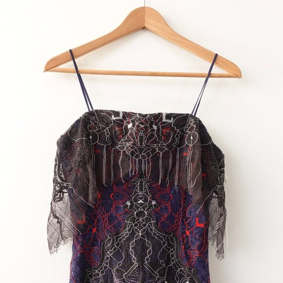 Jonathan Simkhai Dress 4 Silk Midi Slip Cocktail Blue Sheer Overlay Party $1,065 - Picture 3 of 16